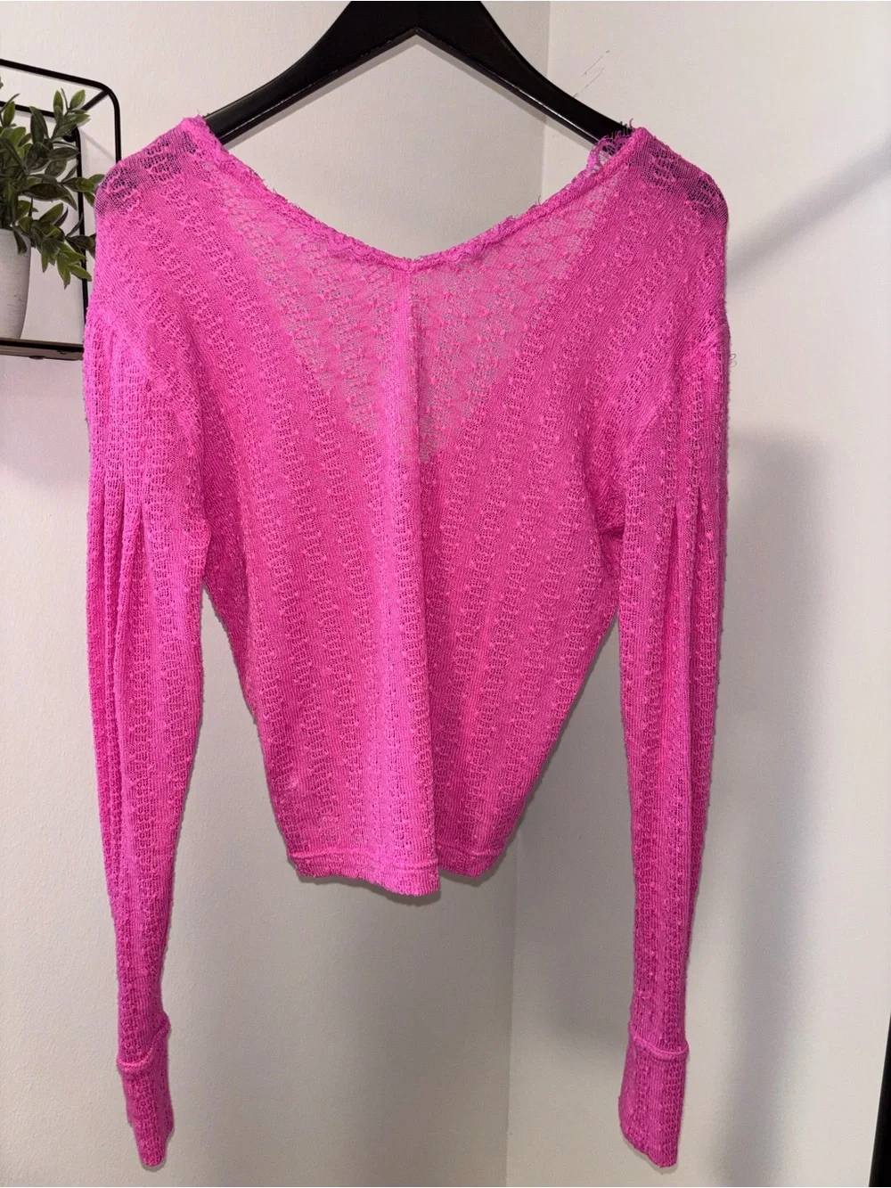 Free People Sheer Knit Long Sleeve Top in Hot Pink